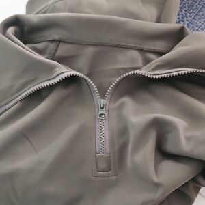 Chic Olive Green Womens Plus Quarter-Zip Pullover And Pants Set 2x